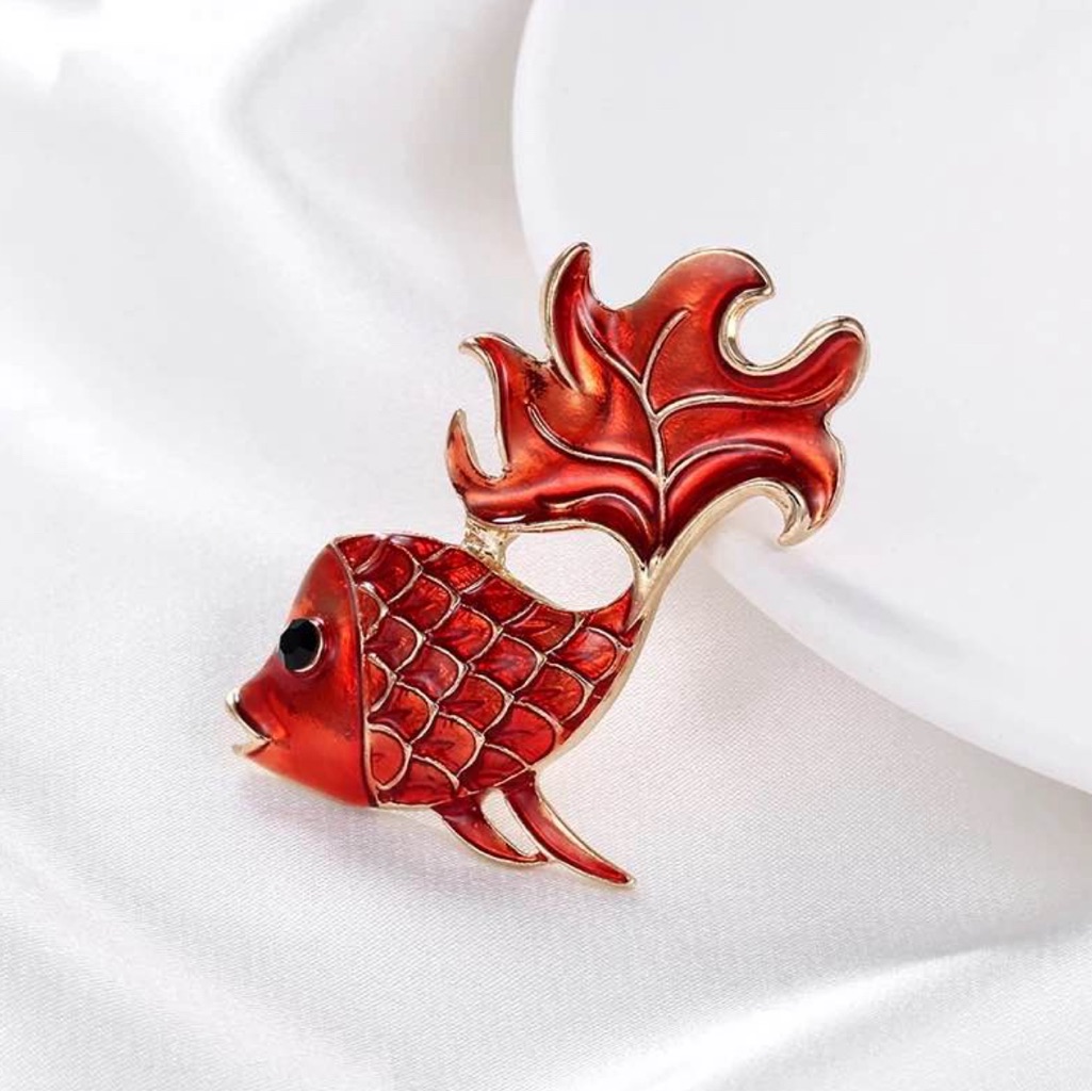 Goldfish Enameled Brooch Pin 15$